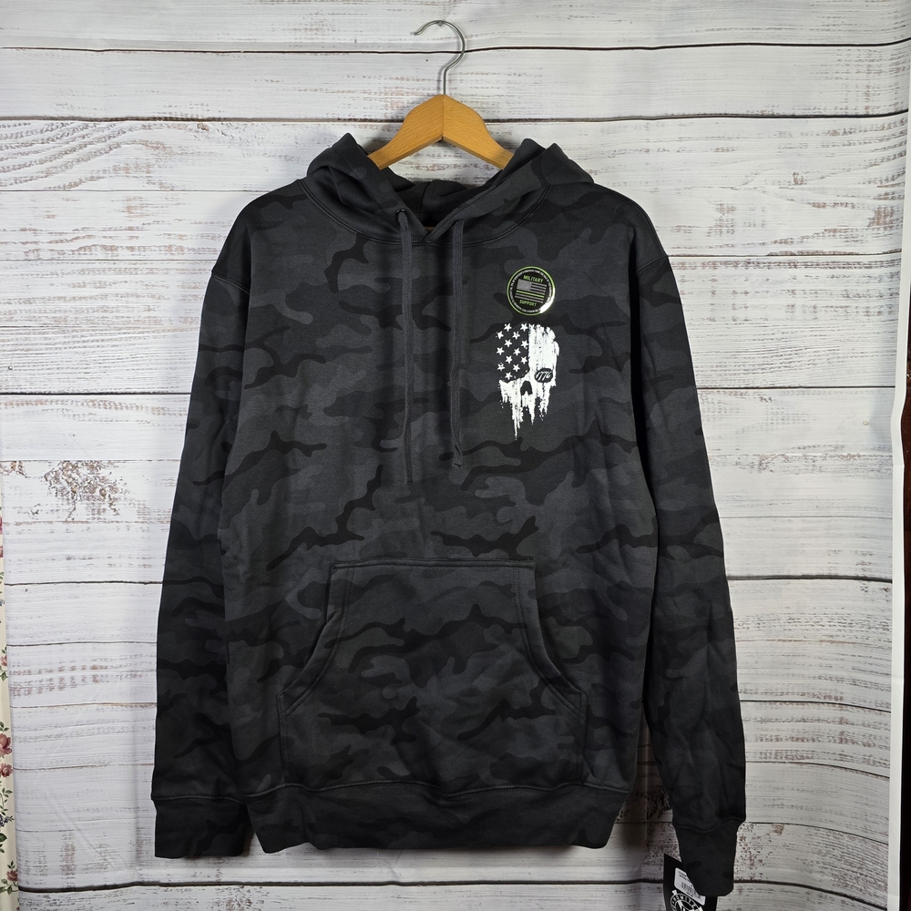 Howitzer Black Camo Skull American Flag Hoodie Size S Military‎ Streetwear